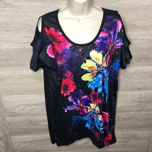 Nextmia Fashion Size 16 Cold Shoulder Floral Top